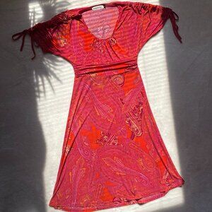 Veronica M Paisley Dress - Size M | Magenta Orange Fit-and-Flare Boho Chic
